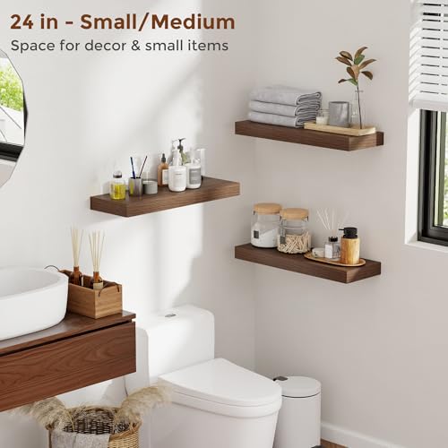 16 Inch Floating Shelves for Wall Walnut Shelves Set of 2 (2 Count)