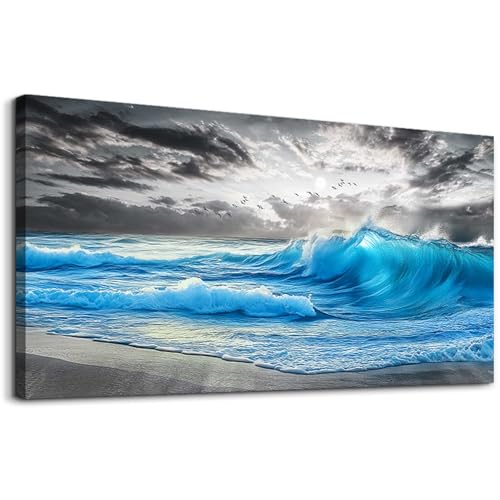 Large Canvas Beach Wall Pictures Wall Decor For Living Room Wall Art For Bedroom Office Decorations Blue Sea Wave Ocean Painting Printing Artworks Modern Restaurant Home Decor 20x40 In