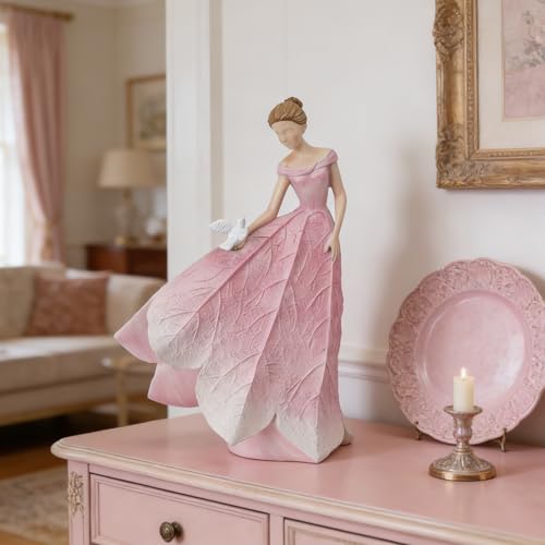 Pink Leaf Angel Girls Fairy Statue