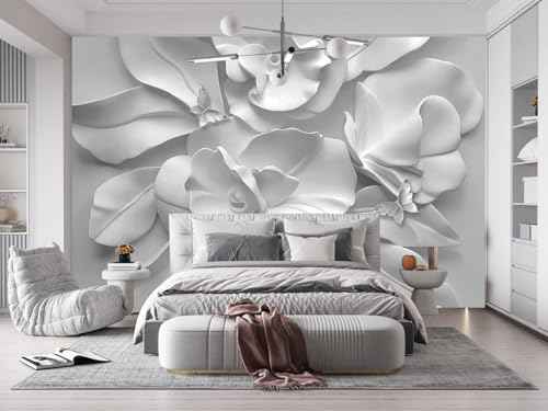 3D Gray Peony Floral Wallpaper Mural Peel and Stick for Bedroom