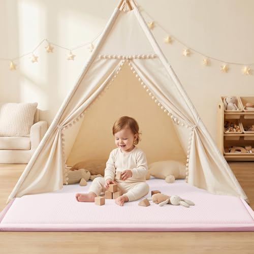 Baby Play Mat for Floor Nursery Rug Muscle Area Playroom Rug Elastic Foam 50x50" Playpenmat Elastic Foam 1.3" Thick Crawling Mat for Babies