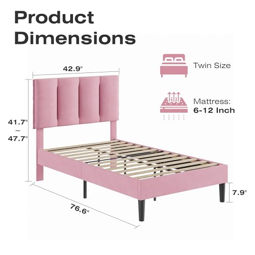 Twin Size Bed Frame with Upholstered Headboard