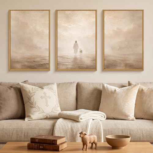 Christian Jesus and Lost Lamb Framed Canvas Wall Art