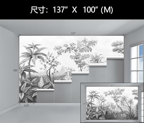 Gray Tropical Jungle Wallpaper Mural Peel and Stick for Bedroom