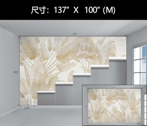 Beige Banana Leaf Tropical Wallpaper Mural Peel and Stick Bedroom