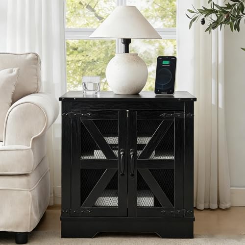 Farmhouse End Table Set of 2 with Charging Station