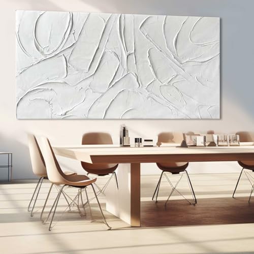 Oil Painting Art Wall Decor Pictures for Living Room Big Wall Artwork White Painting 29"x 58" Modern Abstract Wall Decor Bedroom Office Ready to Hang