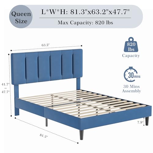 Queen Size Bed Frame with Upholstered Headboard