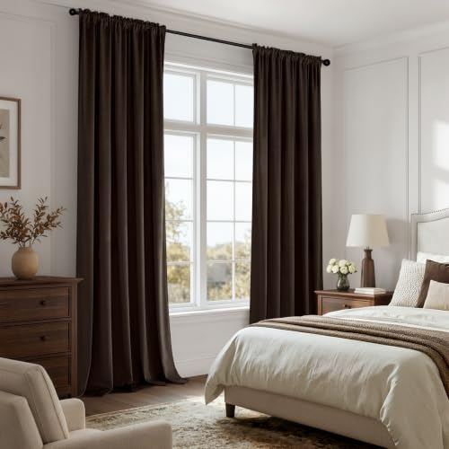 Brown Blackout Velvet Curtains Drapes 90 Inch Long 52"x90" Bedroom (2 Count)