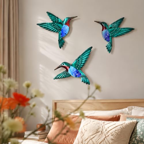 Metal Hummingbird Wall Art 8 inch Metal Birds Wall Sculpture Garden Decoration Outdoor Statue Hand (3 Count)