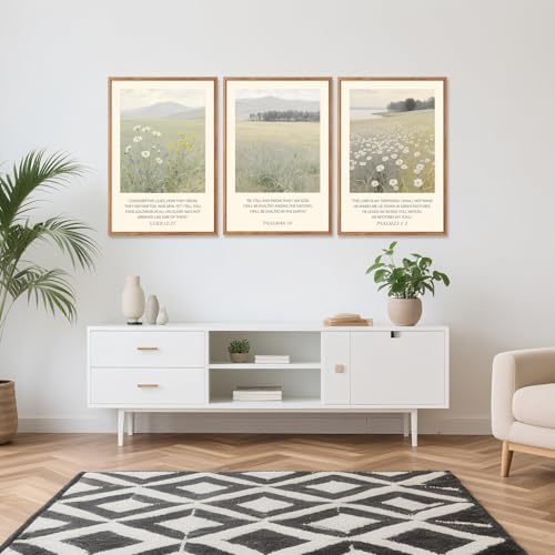 3 Pcs Wildflower Meadow Scripture Framed Wall Art 16x24 Inch