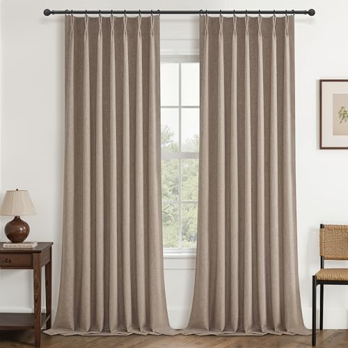 Dark Flax Linen Pinch Pleated Curtains 102 Inches Long Heavy Duty Thermal Insulated Extra length Burg for Dining Room Cottage Total Blackout 48 (2 Count)