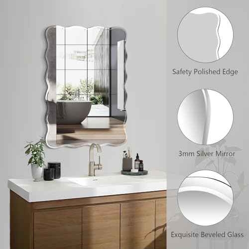 20x30 Inch Frameless Wavy Wall Mirror for Bathroom Sink