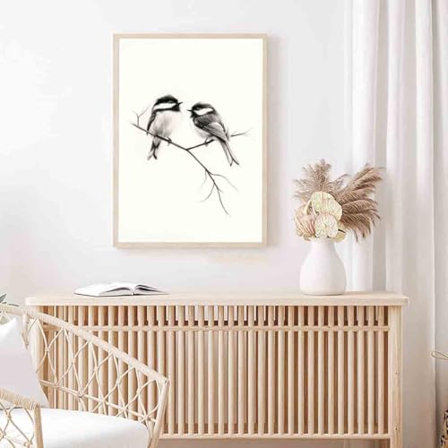 Bird Sketch Wall Art Minimalist Animal Print Vintage Bird Prints Pencil Drawing Wall Art Minimalist Birds Canvas Animal Sketch Prints Black And White Birds Picture Neutral Room Decor 16x24inch No Frame