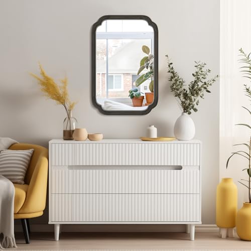 20" x 30" Rounded Corner Arch Wall Mirror with Wood Frame for Entryway