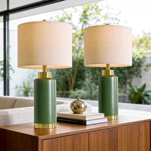 25" Green Ceramic Table Lamp Set of 2 (2 Count)