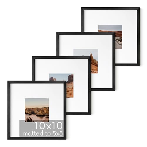 10x10 Black Metal Picture Frames Matted to 5x5 (4 Count)