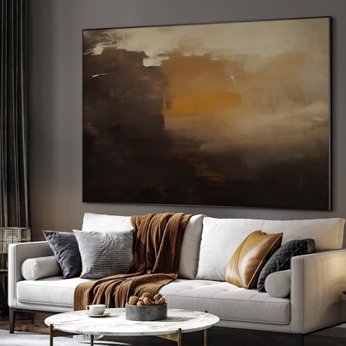 46"x60" Extra Large Framed Wall Art Abstract Dark Horizon Moody Landscape Illustration for Home Living Room Bedroom Decor