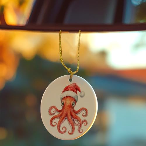Santa Octopus Christmas Ceramic Ornament