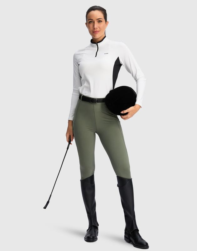 SANTINY Women's Horse Riding Pants Zipper Pockets Silicone Full-Seat Breeches Equestrian Schooling Tights for Women