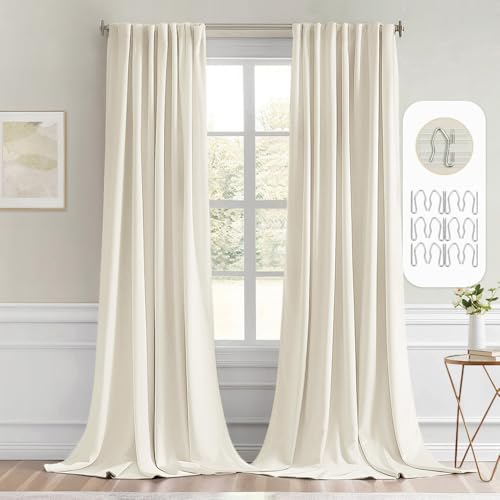 Beige White Back Tab Blackout Curtains 52x108 Inch Long 2 Panels Set (2 Count)