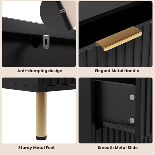 55" Fluted Black 8 Drawer Dresser for Bedroom with Deep Drawers
