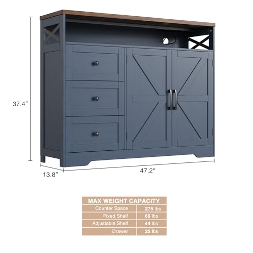 Farmhouse Buffet Cabinet with Drawers & Open Shelf