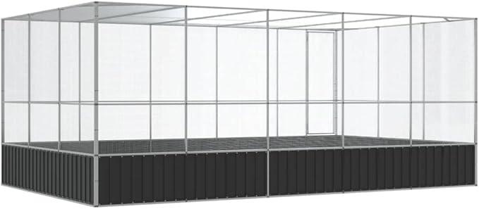 Large Metal Heavy Duty Walk-in Aviary Cage with Extension, Ample Activity Space Bird Cage with Lockable Door Also for Chickens and Rabbits, Silver 203.9"x120.9"x83.5" Steel,-524