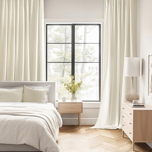 Beige White Back Tab Blackout Curtains 52x108 Inch Long 2 Panels Set (2 Count)
