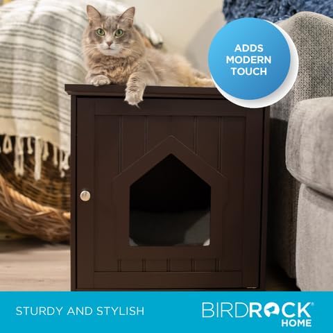 INTERNET'S BEST Decorative Cat House & Side Table, Nightstand, Pet Crate, Hidden Litter Box Enclosure, Multi-Functional Kitty Furniture, Hiding Spot, Wooden Cabinet for Cats, Kitten Home - Espresso