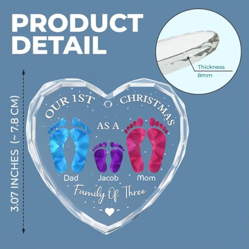 First Christmas As A Family of Three Personalized Glass Ornament