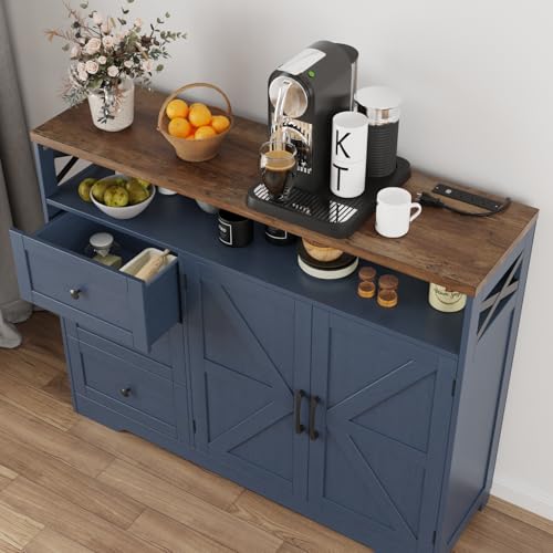 Farmhouse Buffet Cabinet with Drawers & Open Shelf