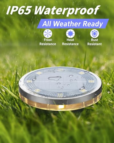 26 Pack Outdoor Solar Ground Lights with 4 Side Light（Warm White） (26 Count)