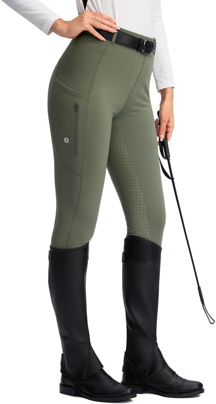 SANTINY Women's Horse Riding Pants Zipper Pockets Silicone Full-Seat Breeches Equestrian Schooling Tights for Women