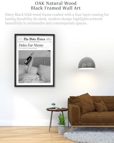 12x16in Dolce Far Niente Black Framed Newspaper Wall Art