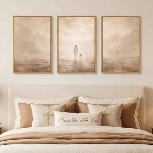 Christian Jesus and Lost Lamb Framed Canvas Wall Art
