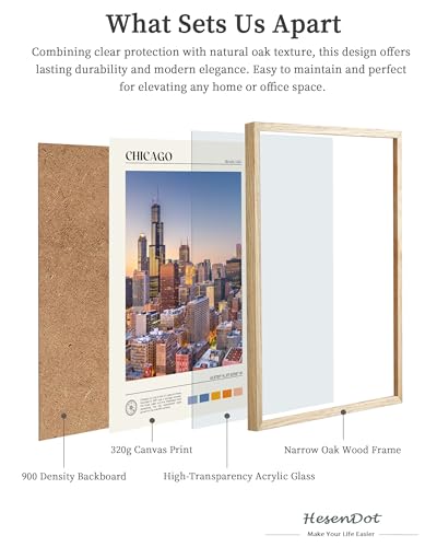 Natural OAK Wood Chicago Cityscape Framed Wall Art
