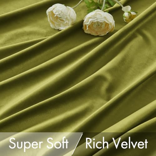 Moss Green Velvet Pinch Pleat Blackout Curtains W52 X L84 Inches