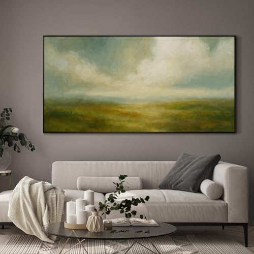 36"x72" Extra Large Framed Wall Art Soft Pastel Hills Dreamy Landscape Illustration for Home Living Room Bedroom Decor