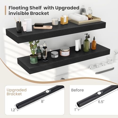 12 x 12 Deep Floating Shelves Wall Mounted Set of 2 Black (2 Count)