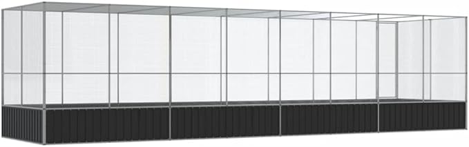 Large Metal Heavy Duty Walk-in Aviary Cage with Extension, Ample Activity Space Bird Cage with Lockable Door Also for Chickens and Rabbits, Silver 327.6"x81.5"x83.5" Steel,-521
