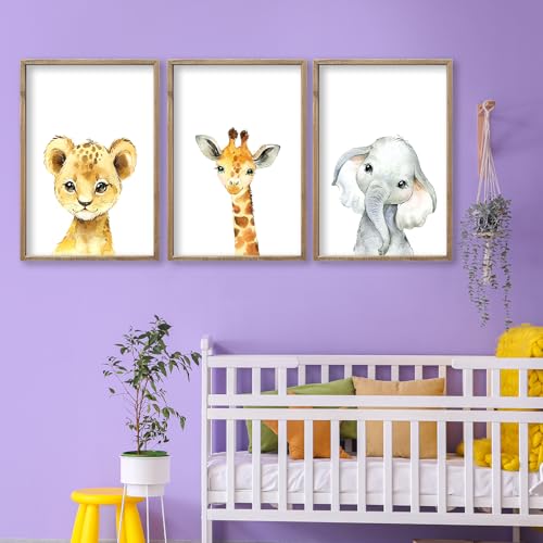 Baby Safari Nursery Wall Art Decor 11x16 Inch Set of 3 Wood Framed
