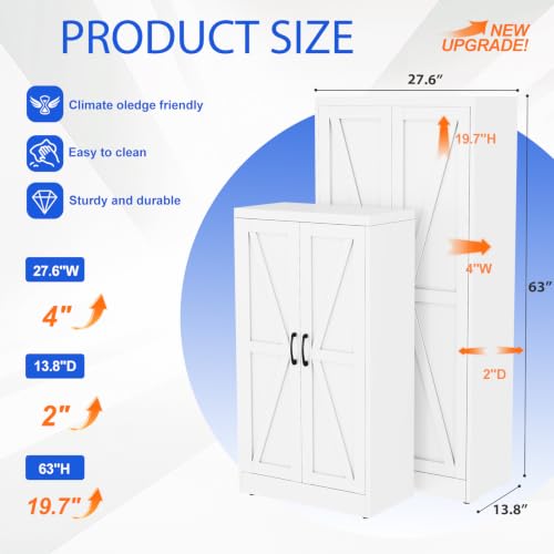 63" Tall Metal Storage Cabinet White Cupboard Kitchen Pantry Cabinet