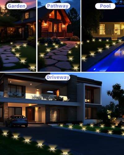 26 Pack Outdoor Solar Ground Lights with 4 Side Light（Warm White） (26 Count)