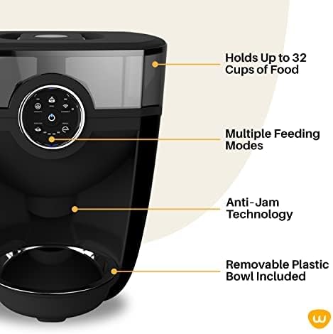Feeder-Robot by Whisker, Black with Smoke-Grey Hopper; Smart, Automatic Pet Feeder, Feed Your Cat or Dog from Anywhere, Designed & Assembled in USA