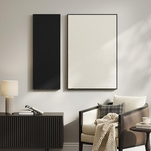 Framed 3D Textured Black and White Abstract Wall Art