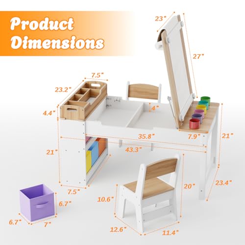 Kids Art Table and Chair Set with 2 Chair & Bins