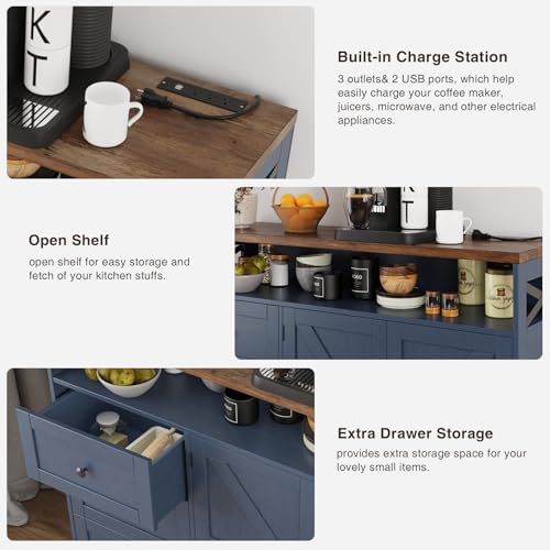 Farmhouse Buffet Cabinet with Drawers & Open Shelf
