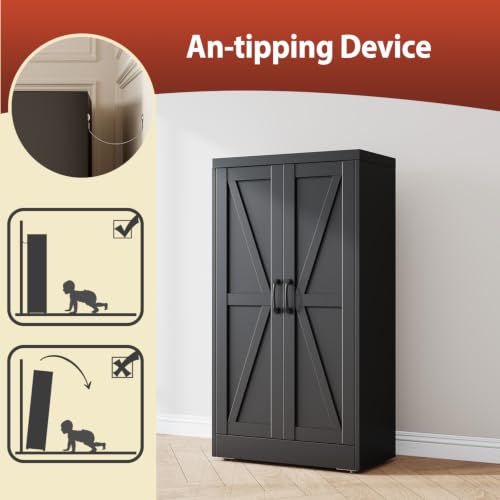 47" Black Metal Storage Pantry Cabinet