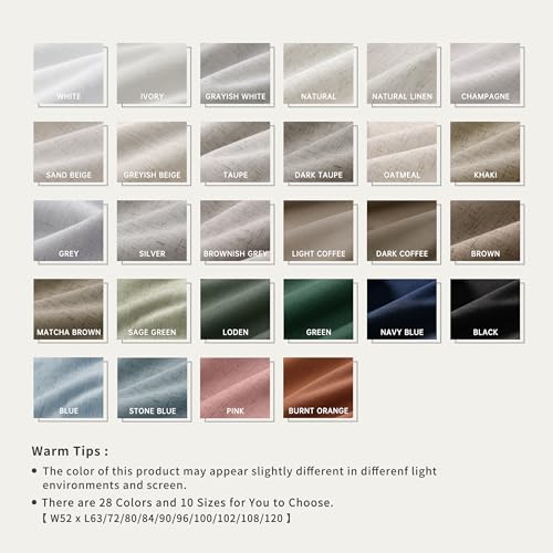 100% Blackout Linen Curtains for Bedroom 102 inches Long